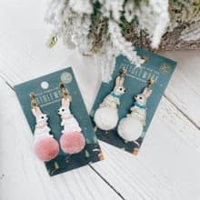 刺繡耳環 | 耳針 / 耳夾 - 小白兔與小灰兔