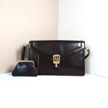 【特選貨品】中古二手Dior咖啡色皮革單肩側背孭親子小包古董信封