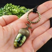 Olive Green Agate Acorn Forest Nature Woodland Pendant Necklace Jewelry Gift