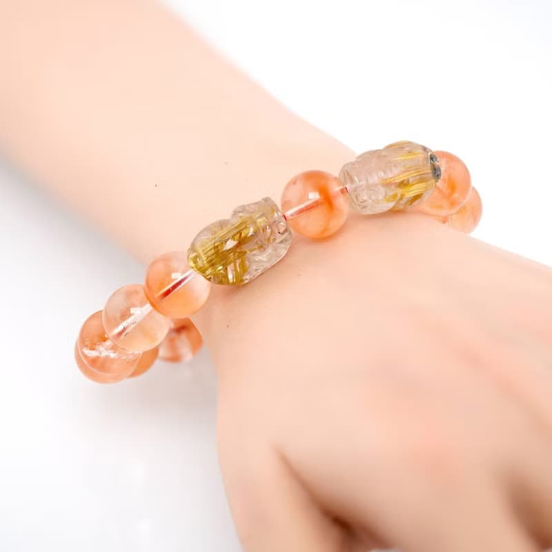 寶麗金珠寶-天然紅兔毛鈦晶貔貅水晶手珠