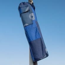 手工藍染瑜珈墊背包/yoga bag/瑜伽包/編織包/織布包-木刻印圓圈