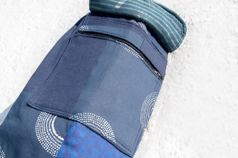 手工藍染瑜珈墊背包/yoga bag/瑜伽包/編織包/織布包-木刻印圓圈