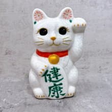 【喵福康寧】日本清水燒招財貓 | 花結晶 白 健康 左 特小