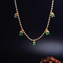 財富|高冰玻放光綠|A貨翡翠純銀鍍18k金簡約豆豆圓珠手鏈