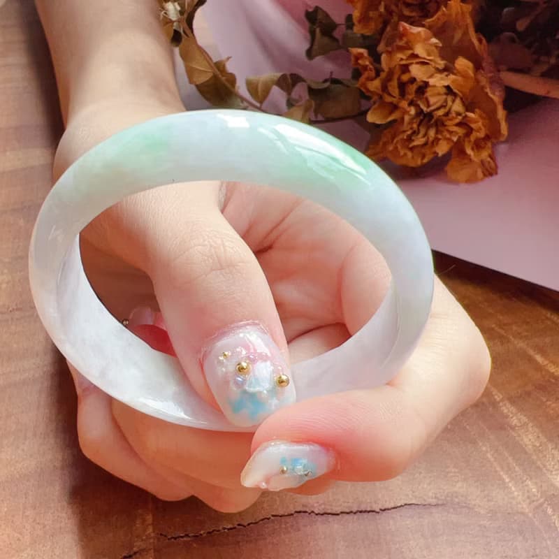 春帶彩翡翠手鐲 | 14圍 | 天然緬甸玉A貨翡翠 | 送禮