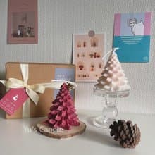 香氛蠟燭 松果聖誕樹含木片座墊 交換禮物 雪花聖誕樹 聖誕節擺飾