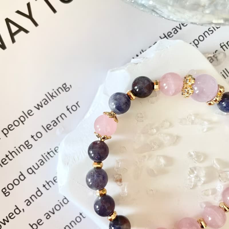 水晶皇后紫鋰輝 14K包金水晶手鍊設計款 瑾青石 粉水晶 畢業禮物