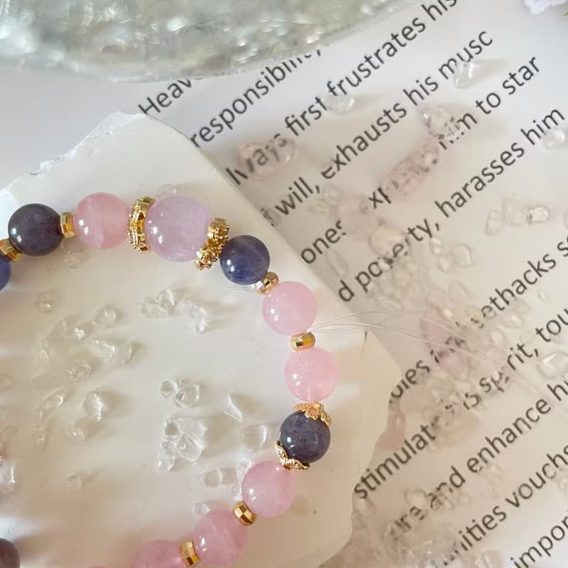 水晶皇后紫鋰輝 14K包金水晶手鍊設計款 瑾青石 粉水晶 畢業禮物