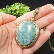 Green Moss Agate Locket Large Keepsake Pendant Necklace Memorable Gift Jewelry