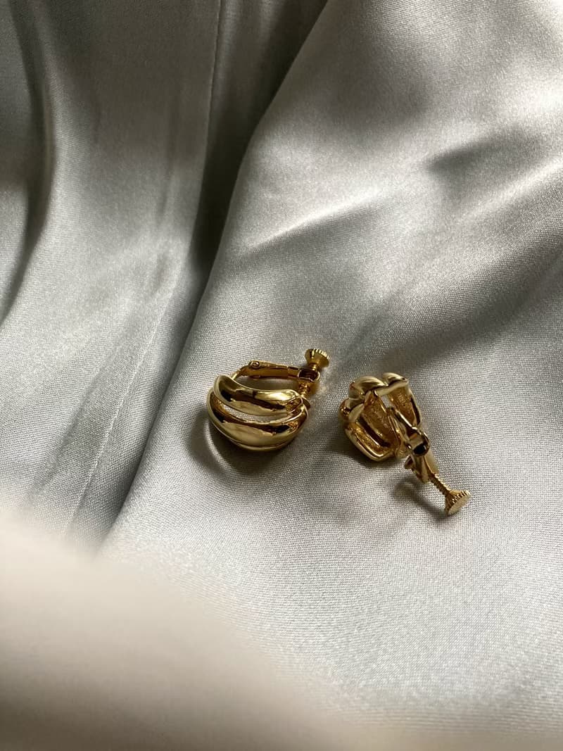 1980s美國 包金曲線貝殼造型經典復古耳環耳夾