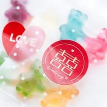 囍字 LOVE 牽手小熊軟糖 2入 磨砂密封袋裝(口味隨機貼紙2款可選)