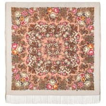 Pavlovo Posad Russian Shawl 100% Wool Scarf 125x125 cm Wrap Silk Fringe 1824-2