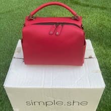simple.she真皮拉鍊小方包手提側揹包手袋 橙紅色