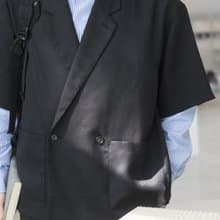 Suit 誠意推薦 日系潮流寬鬆雙排扣短袖休閒西裝襯衫外套 Blazer
