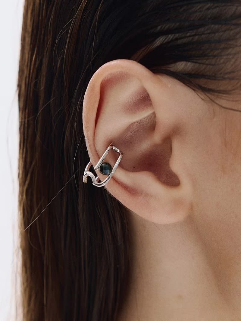 dashbrand DJ01 Paperclip Ear Cuff A - Silver / Black (Tiger Eye) Minimal Jewelry