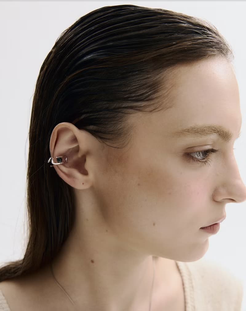 dashbrand DJ01 Paperclip Ear Cuff A - Silver / Black (Tiger Eye) Minimal Jewelry