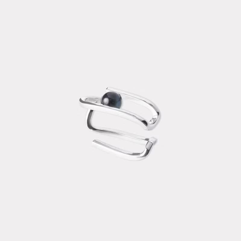 dashbrand DJ01 Paperclip Ear Cuff A - Silver / Black (Tiger Eye) Minimal Jewelry
