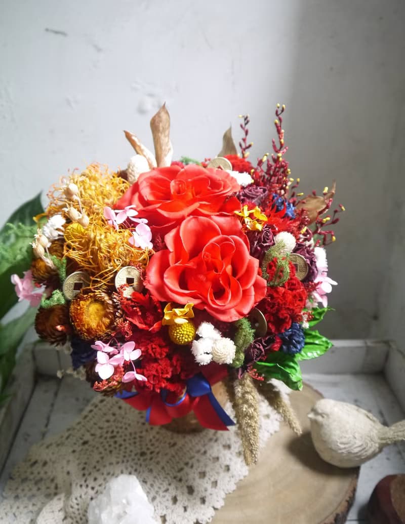 金玉滿堂.富貴紅.祝賀升官開幕節慶乾燥花手作好禮
