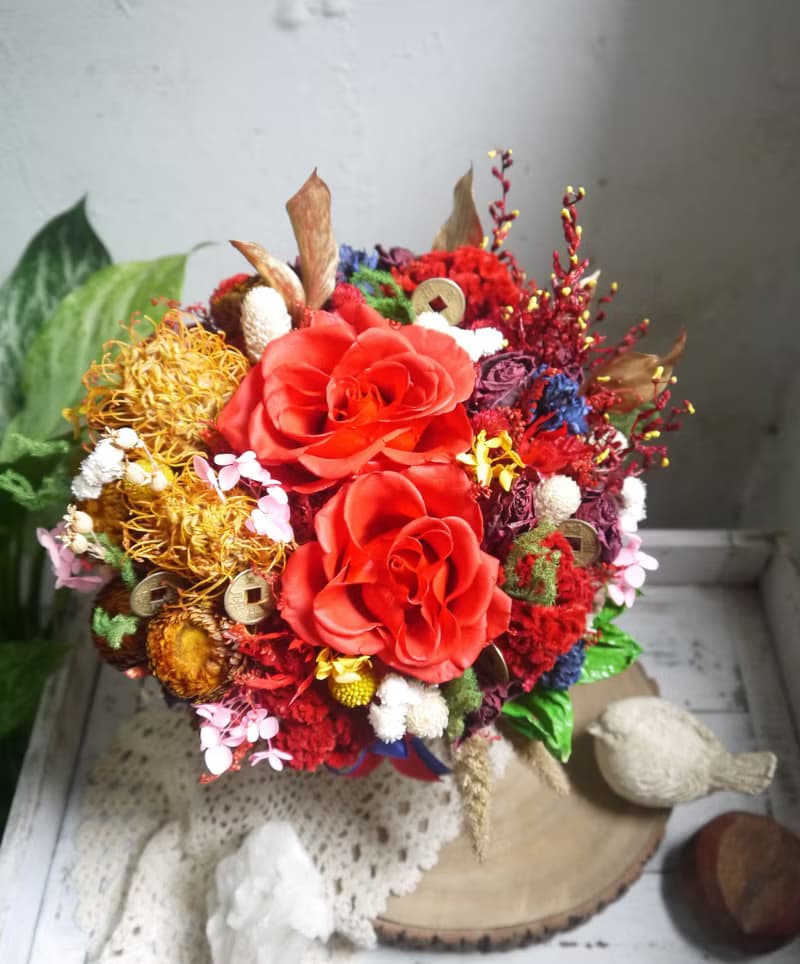 金玉滿堂.富貴紅.祝賀升官開幕節慶乾燥花手作好禮