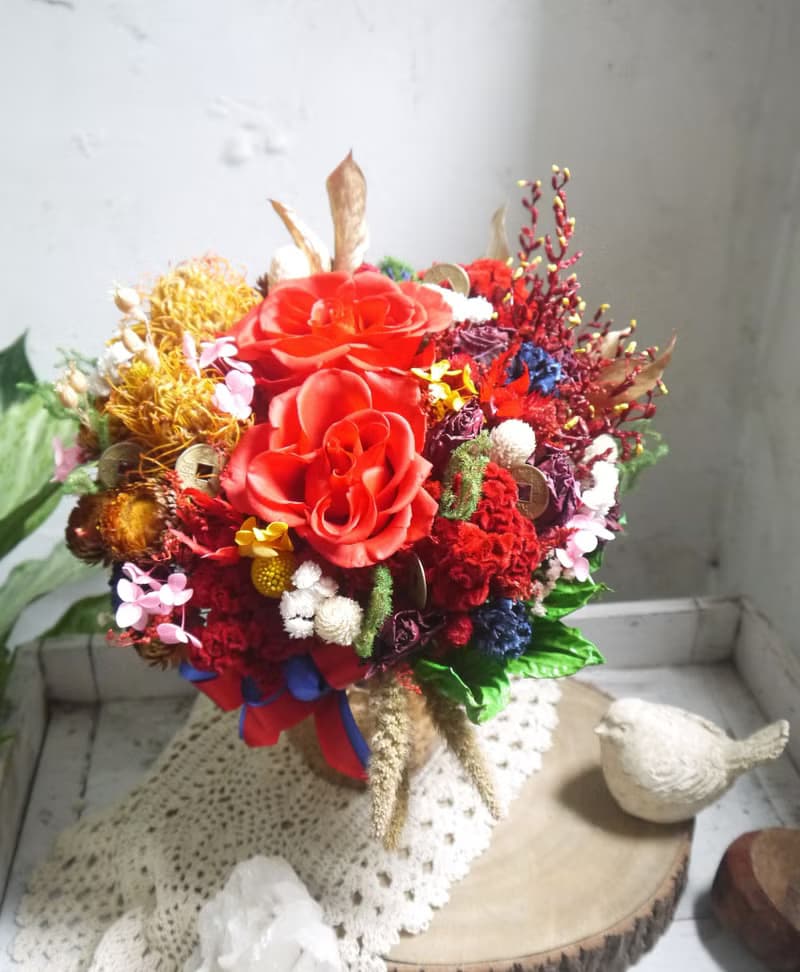 金玉滿堂.富貴紅.祝賀升官開幕節慶乾燥花手作好禮