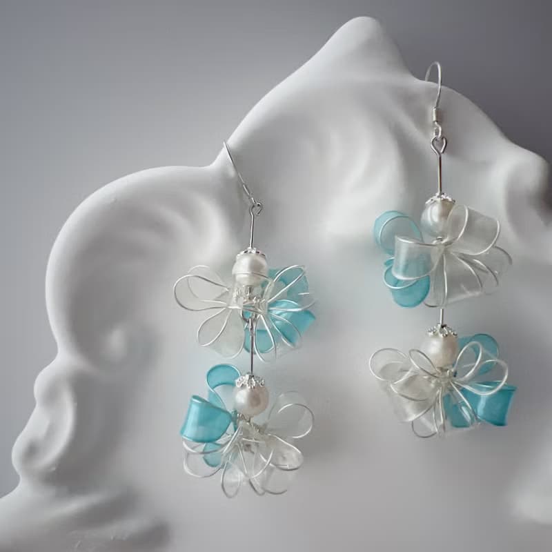 伸縮自在的愛 藍 雙雪球樹脂耳環