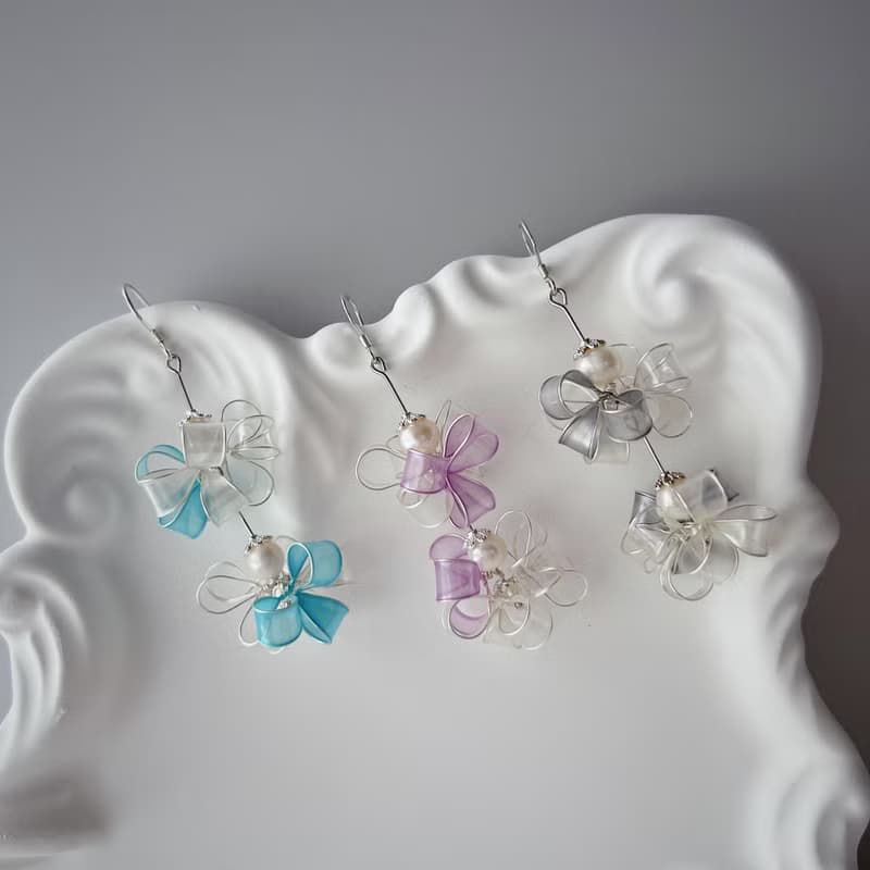 伸縮自在的愛 藍 雙雪球樹脂耳環