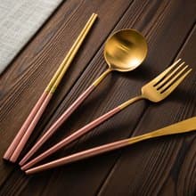 Islandoffer 304 粉金不鏽鋼4件禮盒套裝(匙叉筷刀) 文青高貴