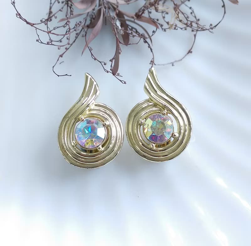 Vintage Jewelry SARAH COV  Aurora Swirl  夾式耳環