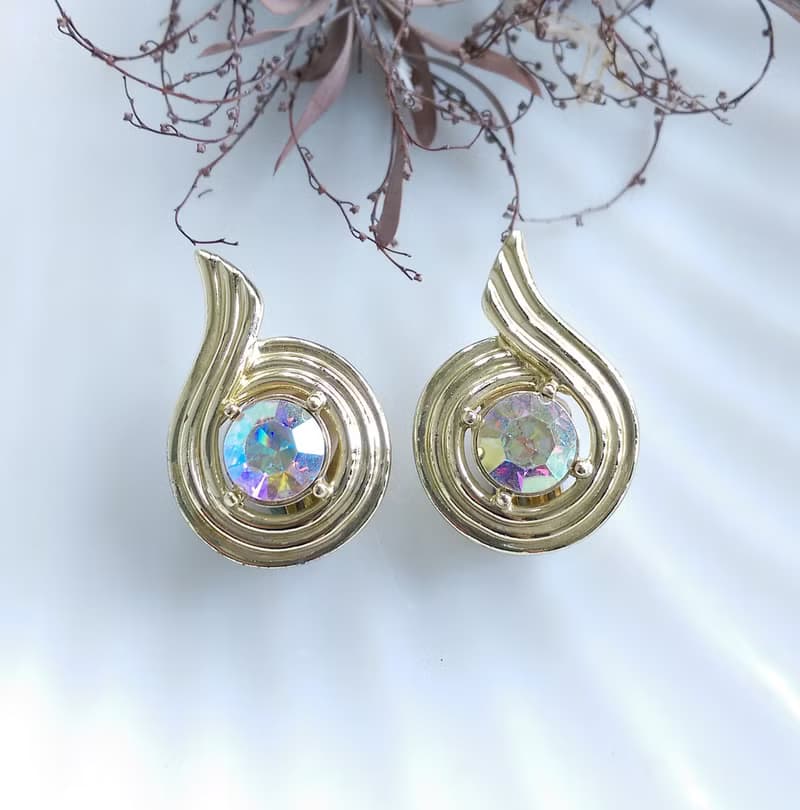 Vintage Jewelry SARAH COV  Aurora Swirl  夾式耳環