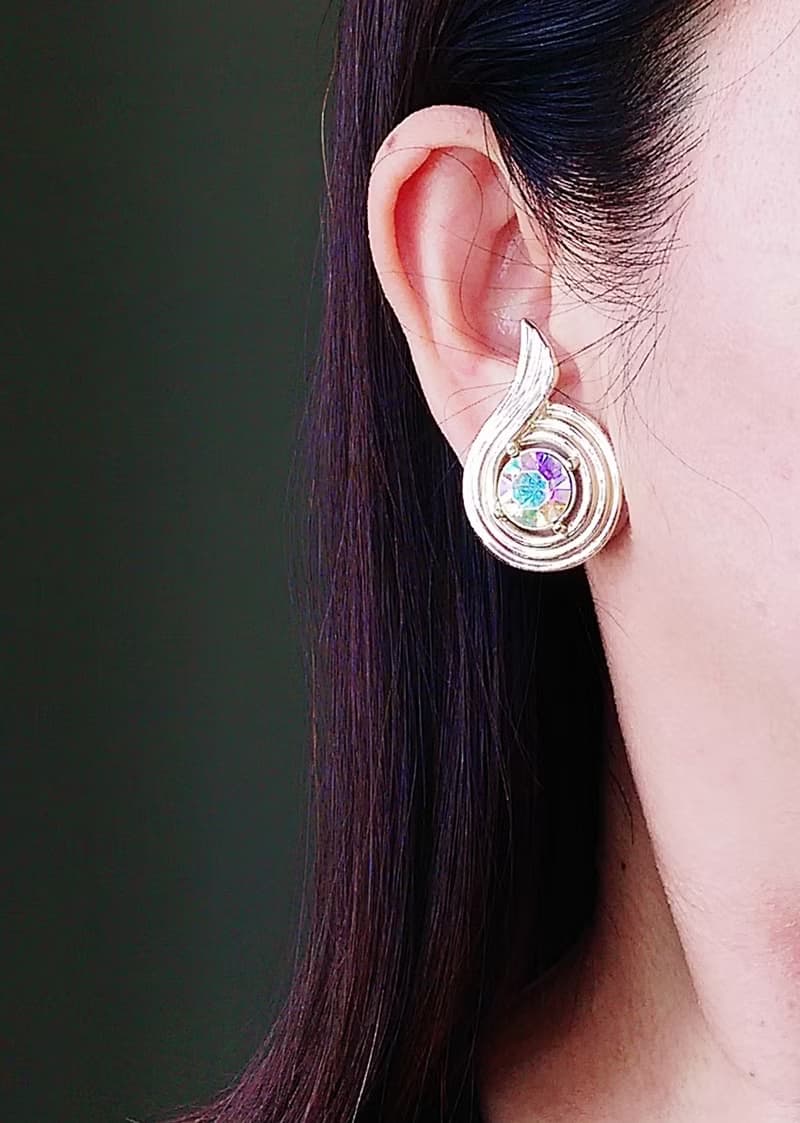Vintage Jewelry SARAH COV  Aurora Swirl  夾式耳環