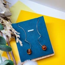 S925純銀天然琥珀9mm耳環