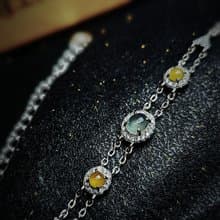 |招財蜂蜜糖|A貨翡翠冰種無燒黃白翡蛋面5.5mm純銀鍍18k多顆手鏈