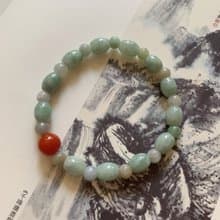迢迢山水。天然緬甸翡翠手鏈南紅 翡翠桶珠手環 平安文藝玉石古典