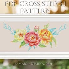 Summer Sunrise Watercolor Bouquet PDF cross stitch pattern