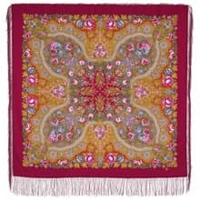 Original Pavlovo Posad Russian Shawl 100% Wool Woolen Scarf 110x110 1626-7 Red