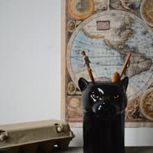 仿真酷帥黑豹造型手繪陶瓷餐具收納罐