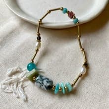 老林雜貨 | 天然石黃銅手鍊 綠點石/天河石/橄欖石