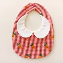 【5日內出貨】領片圍兜 紅格 紅蘿蔔 彌月禮物 嬰兒圍兜  口水