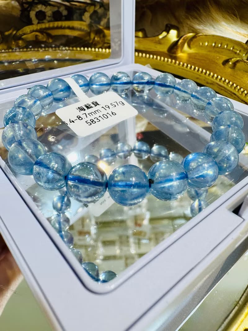 精品級冰體天空藍海藍寶8.4-8.7mm19.57g平衡情緒減緩壓力溝通力