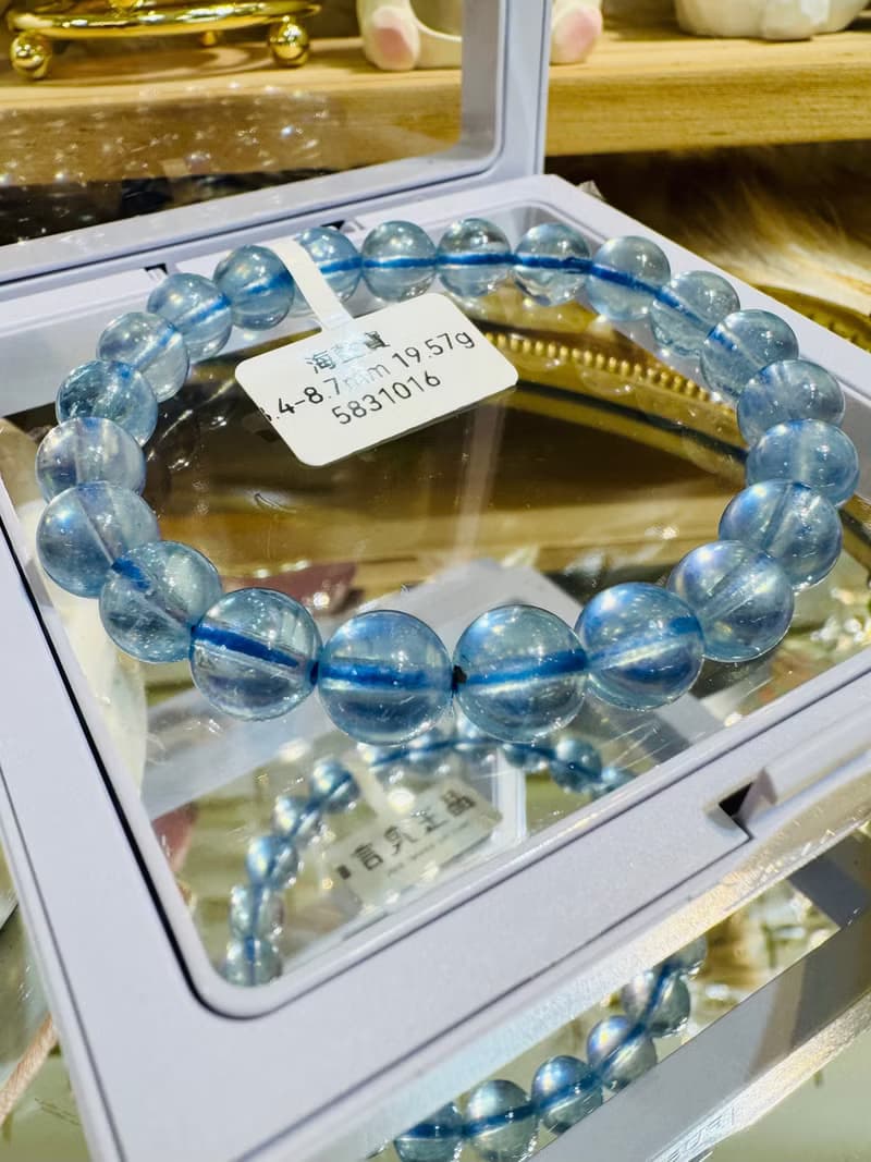 精品級冰體天空藍海藍寶8.4-8.7mm19.57g平衡情緒減緩壓力溝通力