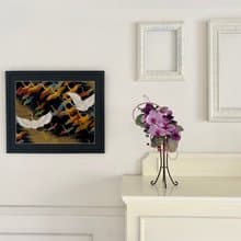 色打掛からつくるアートパネル　刺繍着物 和モダン 和風インテリア 鶴 プレゼント 結婚祝 新築祝 長寿祝 縁起物 額装インテリア　043