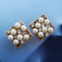 Vintage Jewelry 西洋古董飾品 個性 方寸珠鑽 夾式耳環