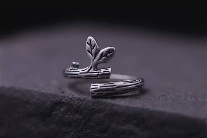 Real S925 Sterling Silver Handmade Leaf Women Opening Finger Rings Vintage Black