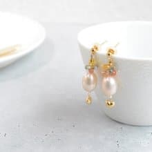 Heart and Briolette Cut花式藍寶石和珍珠耳環 日本製造 耳夾耳