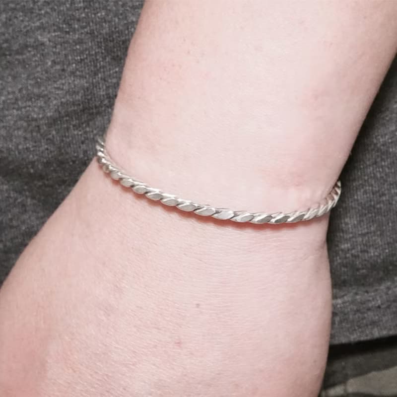 方晶格 麻花手環 銀白 925純銀手環 開口式 C型手環