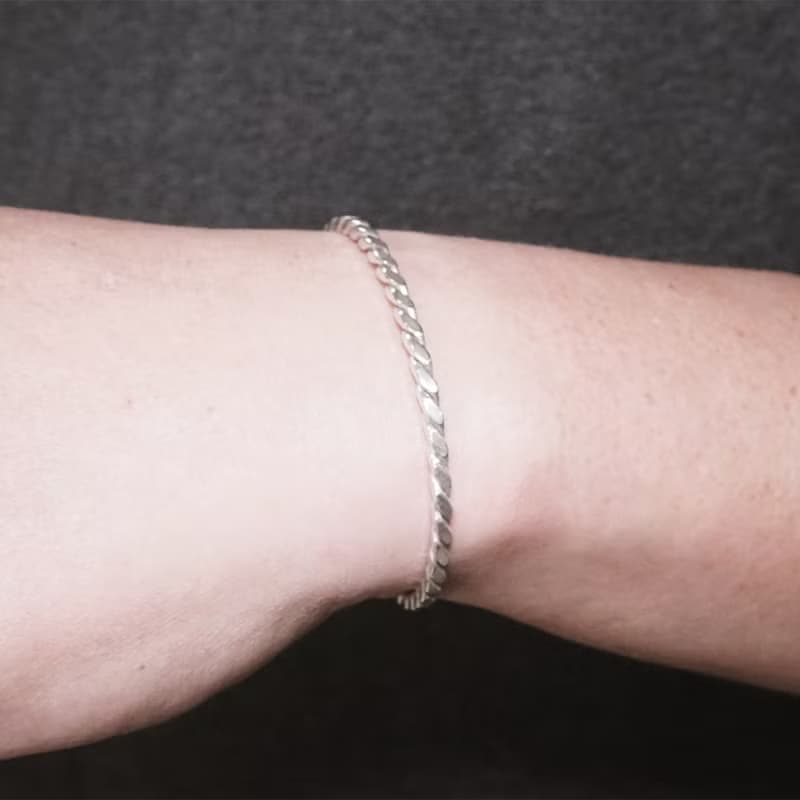 方晶格 麻花手環 銀白 925純銀手環 開口式 C型手環