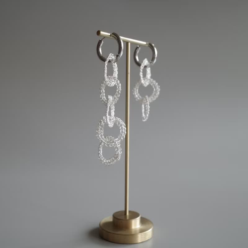 結 – 金屬鉤織耳飾　銀色款