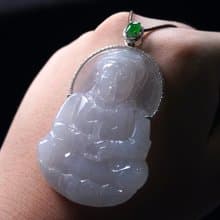 冰種翡翠觀音菩薩項鍊 18K金鑽石鑲嵌 | 天然緬甸玉翡翠A貨 |送禮