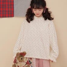 復古少女 紅色碎花針織提花打底衫