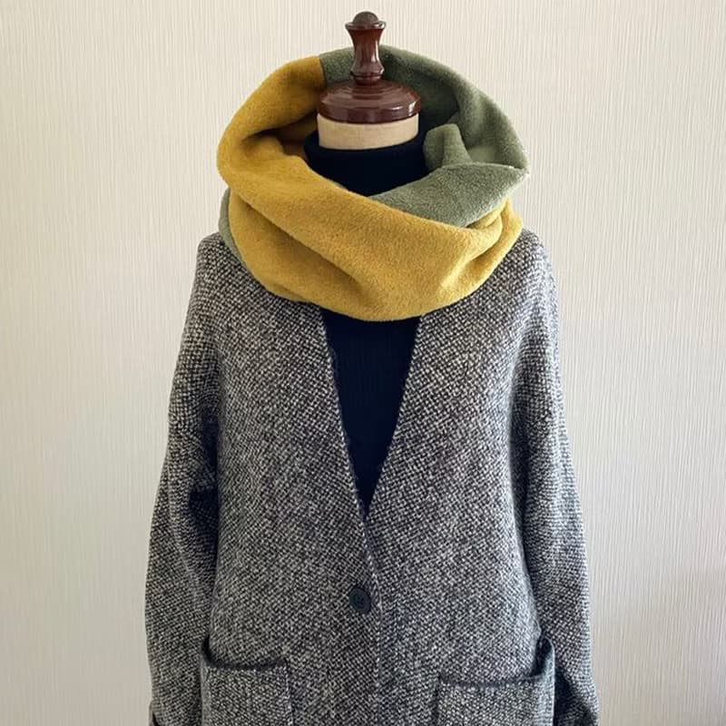 高級フリースのバイカラースヌード　イエロー×グリーン